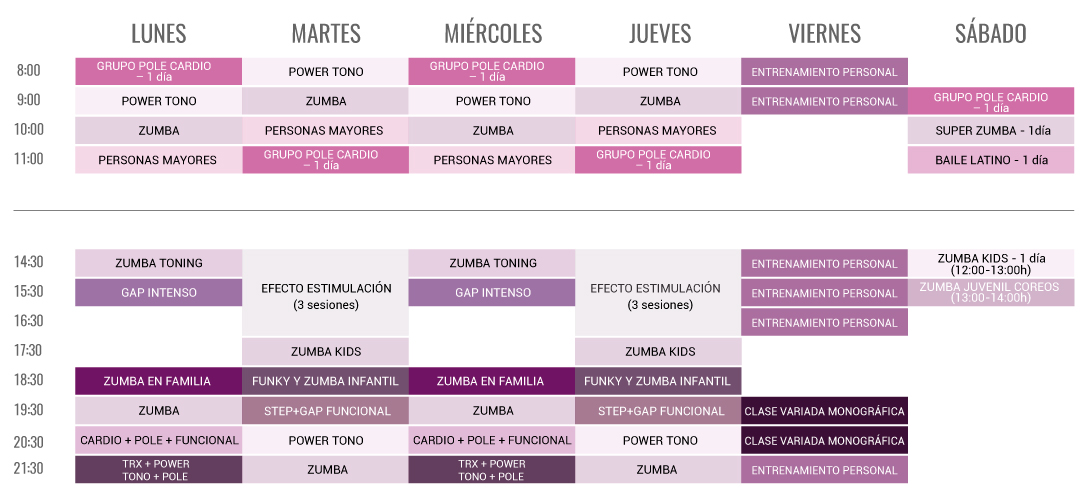 Horarios sala Garden