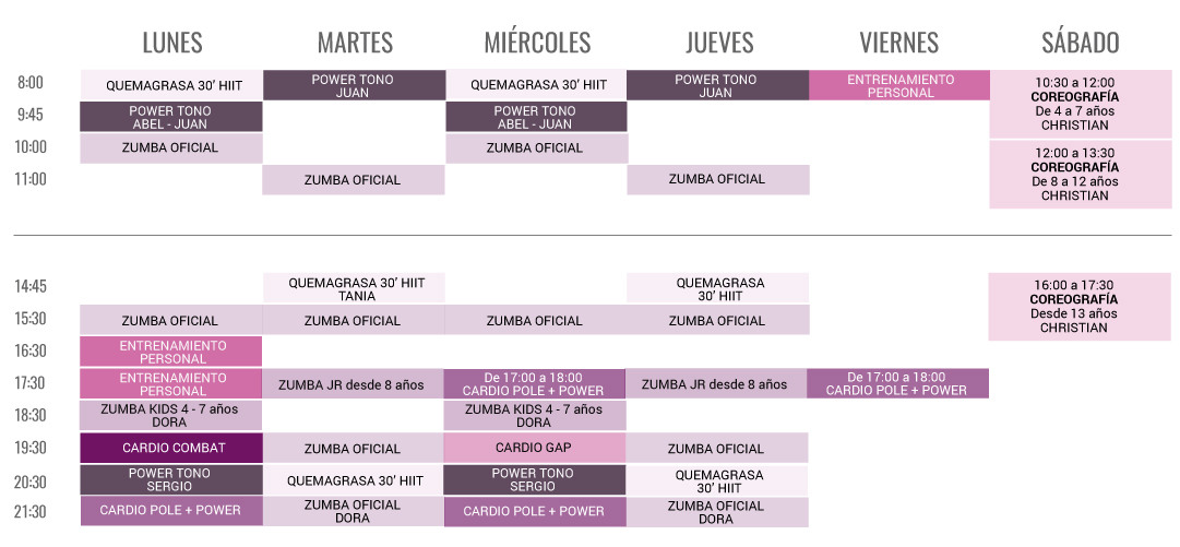 Horarios sala Garden